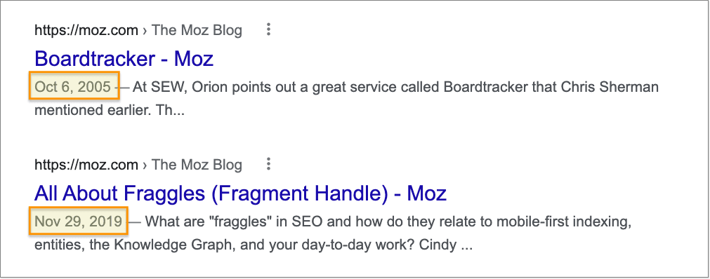 Dates in Google Search Results